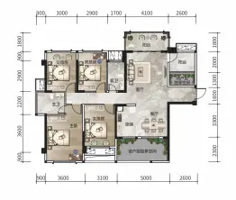 碧园紫荆城4室2厅1厨2卫建面127.00㎡