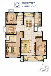 儒辰城建学府花园4室2厅1厨2卫建面141.00㎡