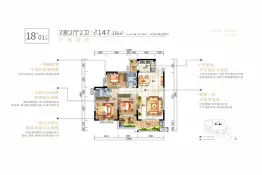 时代世茂水岸3室2厅1厨2卫建面147.00㎡