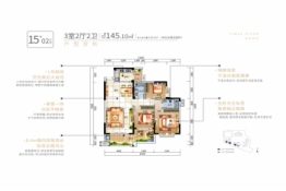 时代世茂水岸3室2厅1厨2卫建面145.00㎡