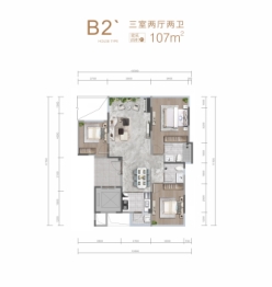 聚亿玺悦府3室2厅1厨2卫建面107.00㎡