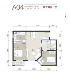 丽都壹号2室2厅1厨1卫建面83.00㎡