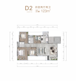 聚亿玺悦府4室2厅1厨2卫建面123.00㎡