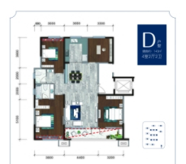 香榭金岸4室2厅1厨2卫建面143.00㎡