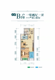 立群·翡翠莲花1室2厅1厨1卫建面47.67㎡