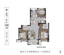 中梁暨阳时光3室2厅1厨2卫建面100.00㎡