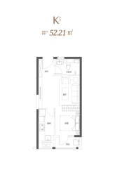 航空路壹号1室2厅1厨1卫建面52.21㎡