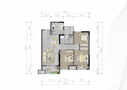 金地格林云上3室2厅1厨1卫建面84.00㎡