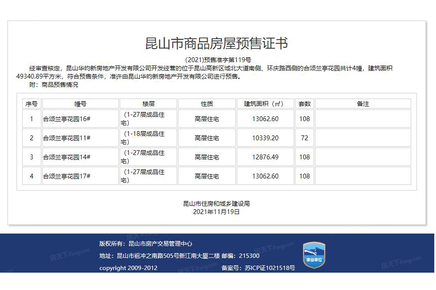 合颂兰亭花园证照