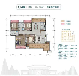 加德.爱众江景4室2厅1厨2卫建面114.32㎡