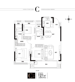 上坤·云湖壹号3室2厅1厨2卫建面121.00㎡