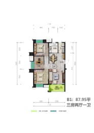 美力金都公馆3室2厅1厨1卫建面87.95㎡