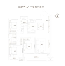 建业.上和院3室2厅1厨2卫建面125.00㎡