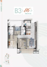 万科·城市花园3室2厅1厨2卫建面86.00㎡