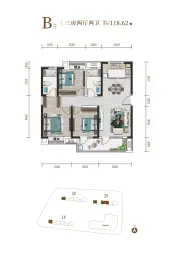 鸿发·世纪华府3室2厅1厨2卫建面118.62㎡