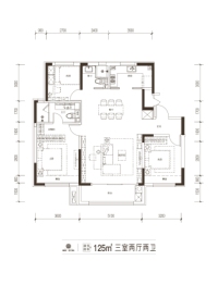 鸿蒙·壹号院3室2厅1厨2卫建面125.00㎡