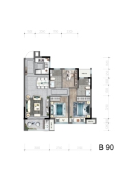 金钰名筑3室2厅1厨2卫建面90.00㎡