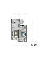 金钰名筑1室2厅1厨1卫建面60.00㎡