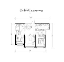 中海·寰宇天下3室2厅1厨1卫建面98.00㎡