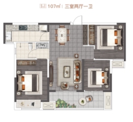 云星钱隆首府3室2厅1厨1卫建面107.00㎡