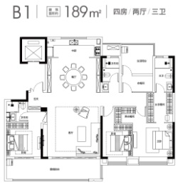 城发恒伟洋湖映20094室2厅1厨3卫建面189.00㎡