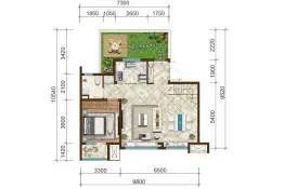 春风十里2室2厅1厨2卫建面117.00㎡