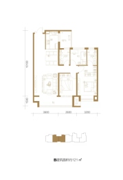 悦湖公馆3室2厅1厨2卫建面121.00㎡