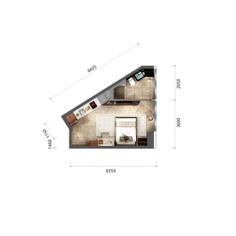 宝新财富中心1室1厅1厨1卫建面35.00㎡