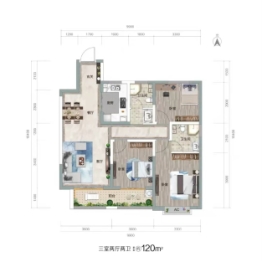 和平里3室2厅1厨2卫建面120.00㎡