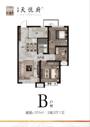 大寰天悦府3室2厅1厨1卫建面101.00㎡