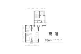 万科中俄国际城2室2厅1厨1卫建面75.00㎡