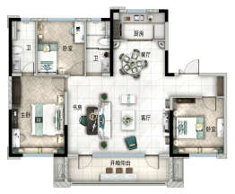 碧桂园星荟里3室2厅1厨2卫建面143.00㎡