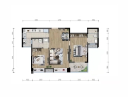 人居长岛荟城2室2厅1厨2卫建面101.00㎡