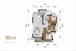 振兴·环天金融城3室2厅1厨1卫建面85.00㎡