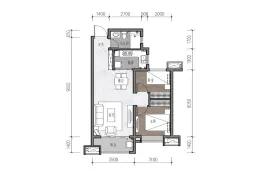 保利大都汇2室2厅1厨1卫建面77.00㎡