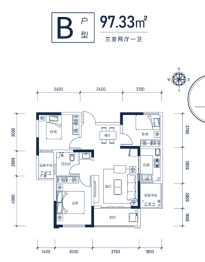 逸品天御3室2厅1厨1卫建面97.33㎡