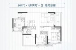 涛汇鎏金华府2室2厅1厨1卫建面80.00㎡