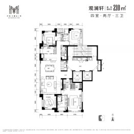 万科大都会1号4室2厅1厨3卫建面210.00㎡