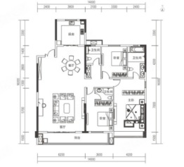 恒隆公馆3室2厅1厨3卫建面221.69㎡