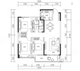 恒隆公馆3室2厅1厨1卫建面119.40㎡