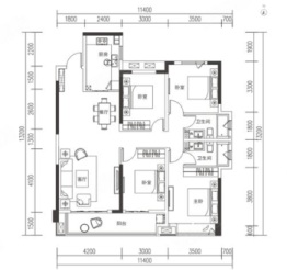 恒隆公馆4室2厅1厨2卫建面154.80㎡