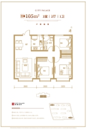 中国铁建西派国印3室2厅1厨1卫建面105.0㎡
