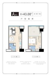 丰和国际1室1厅建面43.00㎡