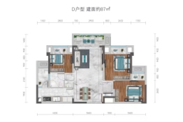 瀚恩悦园3室2厅1厨1卫建面87.00㎡