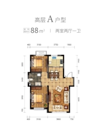 华宇·理想城2室2厅1厨1卫建面88.00㎡