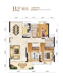 城发文华府3室2厅1厨2卫建面127.23㎡