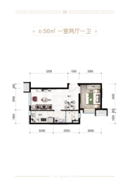 碧桂园·和世界1室2厅1厨1卫建面56.00㎡