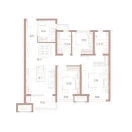 花海未来城3室2厅1厨2卫建面99.00㎡