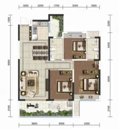 邦泰天誉3室2厅1厨2卫建面127.00㎡