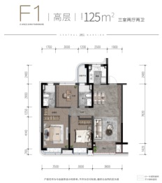 武汉城建·融创｜云起府3室2厅1厨2卫建面125.00㎡